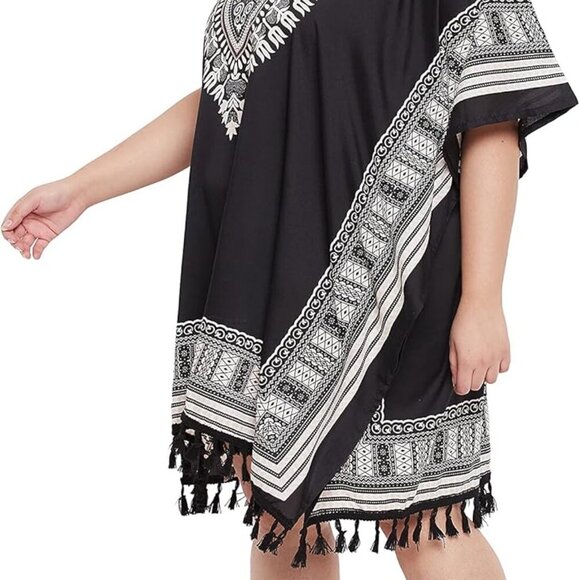 Plus Size Kaftan Dress Polyester African Dashiki Tassels Beach Resort Wear - Picture 3 of 7